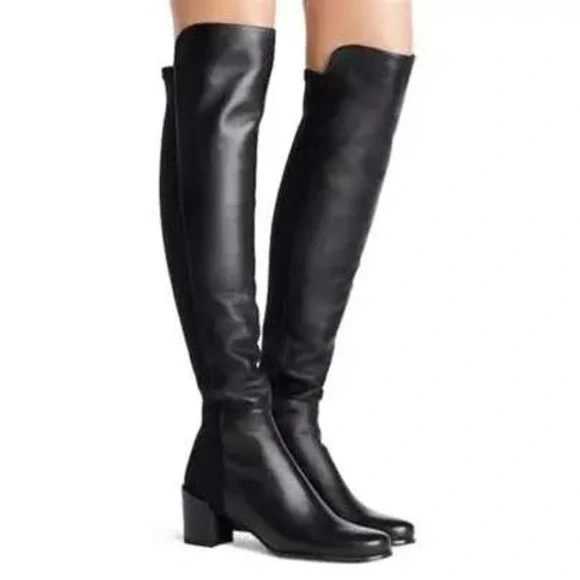 Stuart Weitzman Black Leather Stretch Over‎ The Knee Boots 7.5M